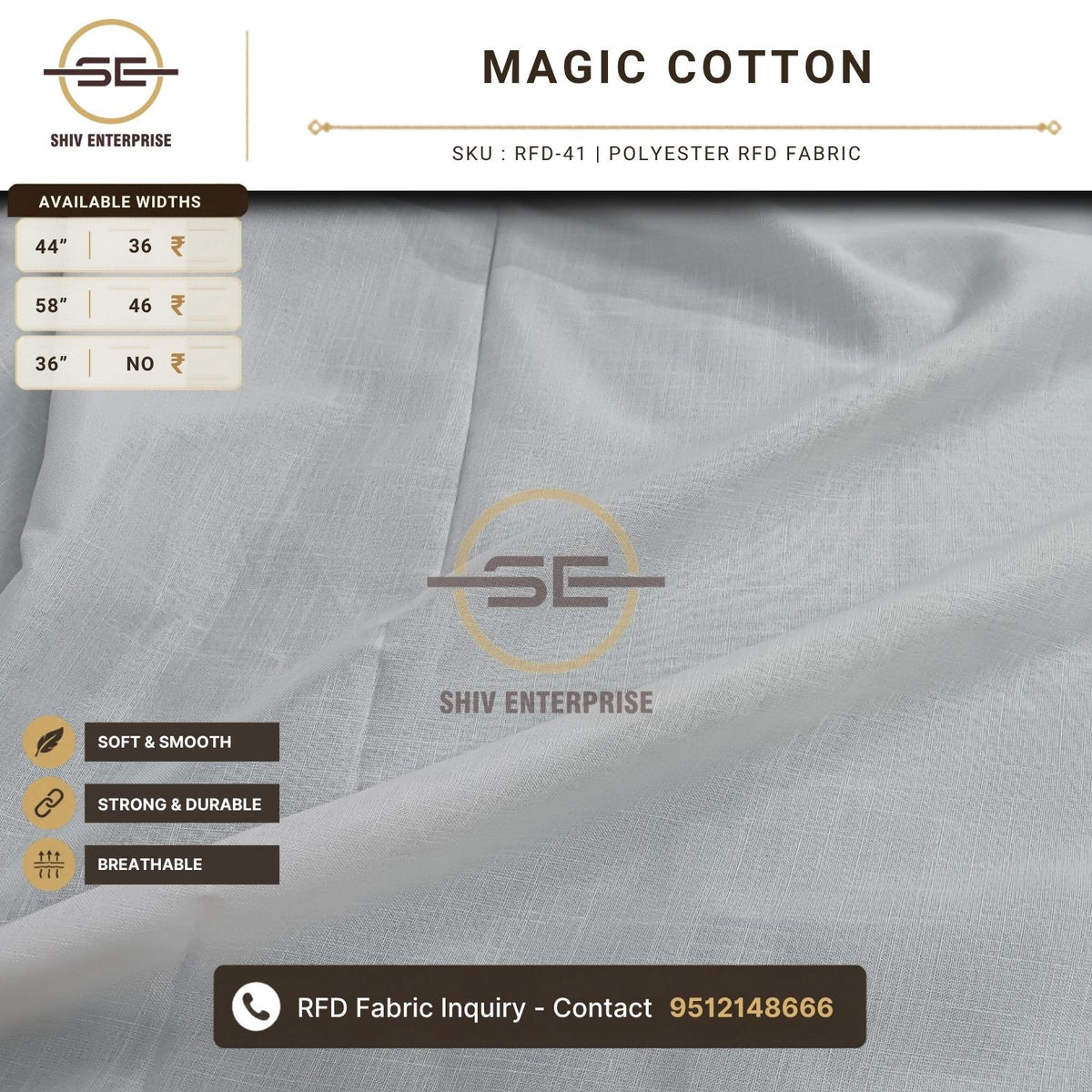 Magic Cotton Polyester RFD Fabric by Shiv Enterprise