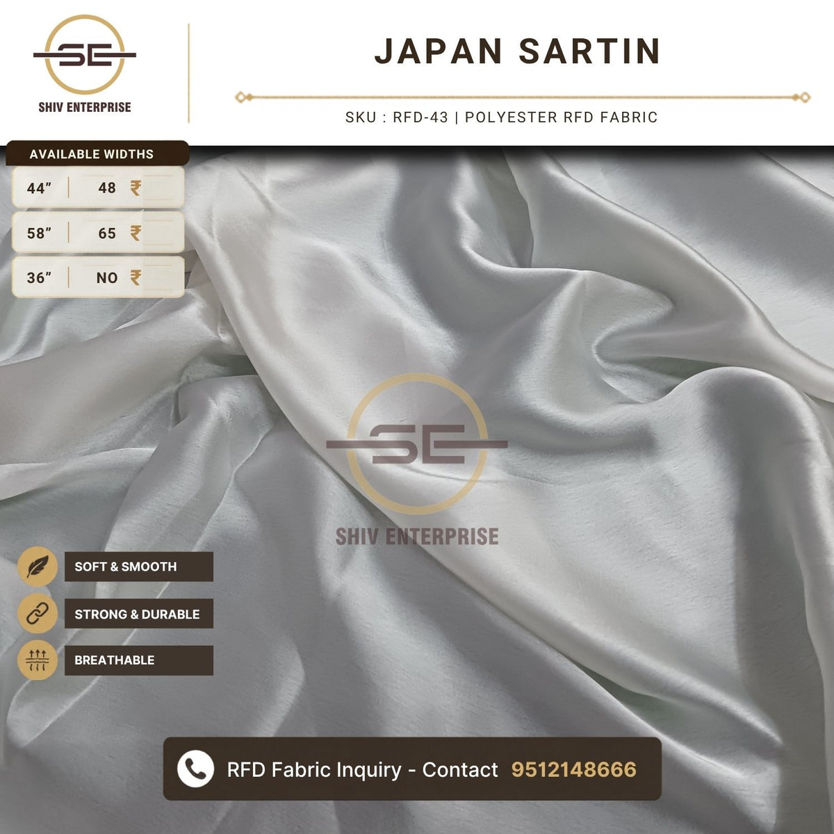 Japan Sartin Polyester RFD Fabric by Shiv Enterprise