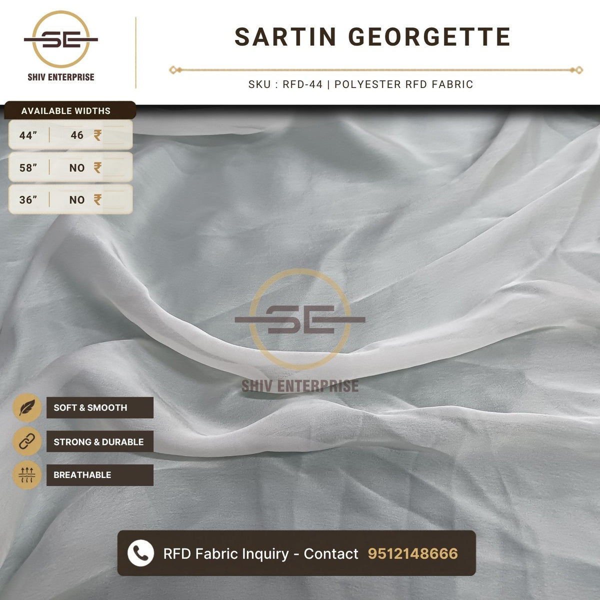 Sartin Georgette Polyester RFD Fabric by Shiv Enterprise