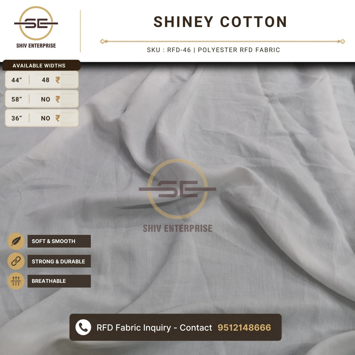 Shiney Cotton Polyester RFD Fabric 44 Inch by Shiv Enterprise