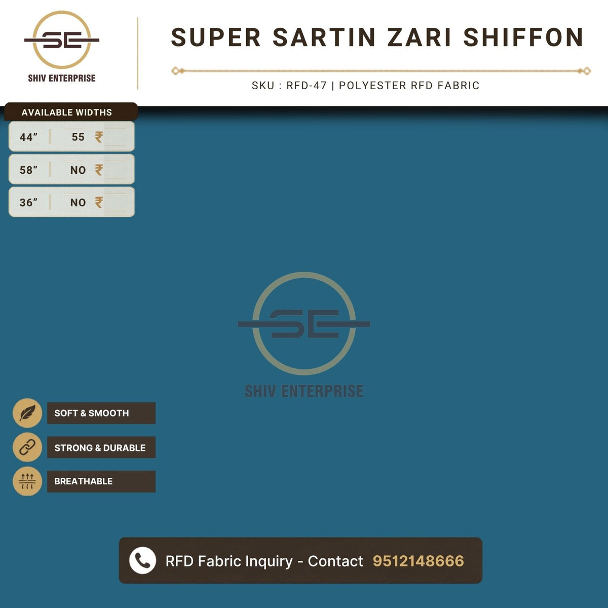 Super Sartin Zari Shiffon Polyester RFD Fabric 44 Inch by Shiv Enterprise