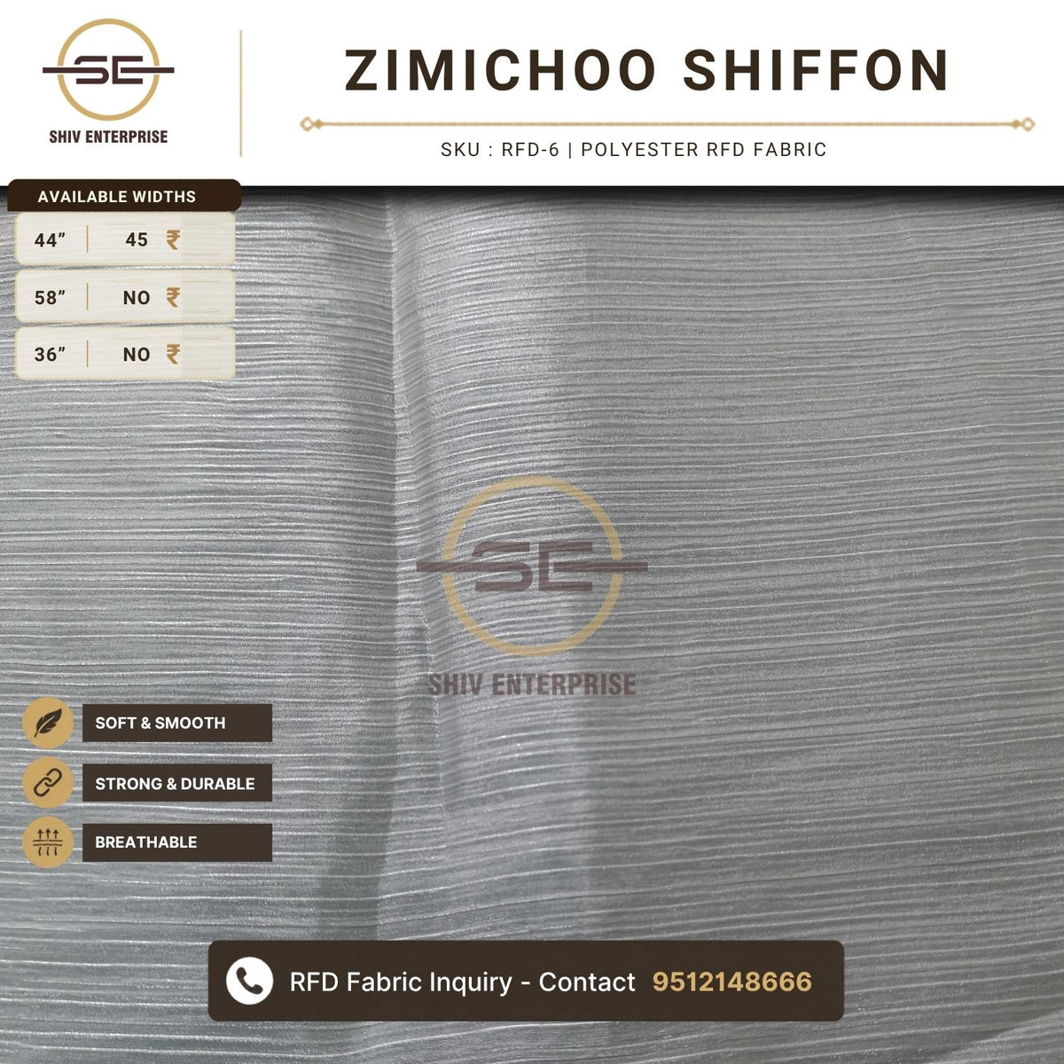 Zimichoo Shiffon Polyester RFD Fabric by Shiv Enterprise