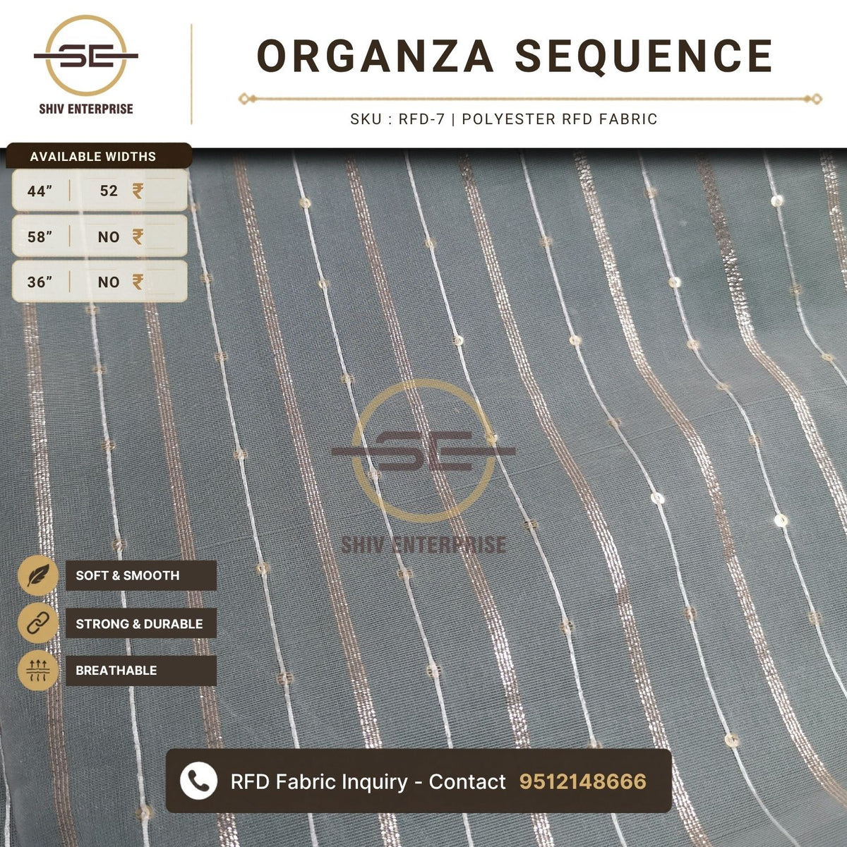 Organza Sequence Polyester RFD Fabric by Shiv Enterprise