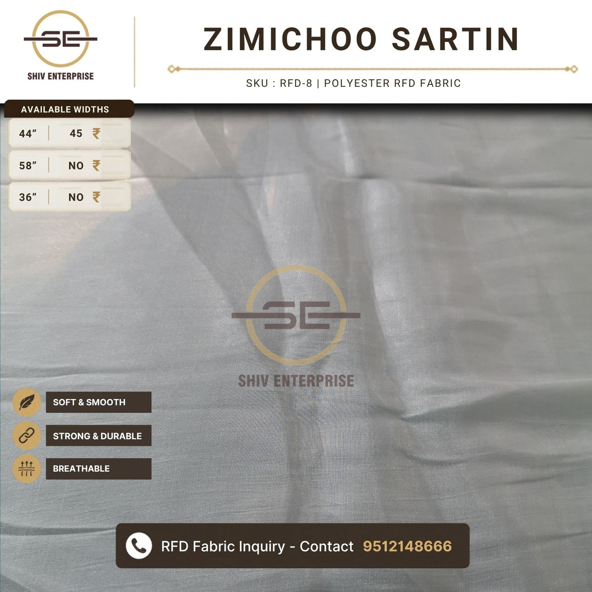 Zimichoo Sartin Polyester RFD Fabric by Shiv Enterprise