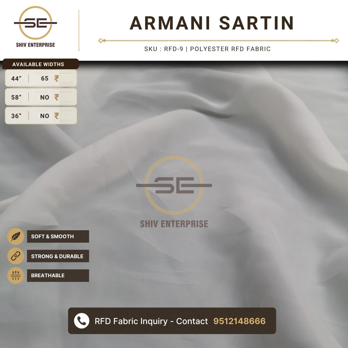 Armani Sartin Polyester RFD Fabric by Shiv Enterprise