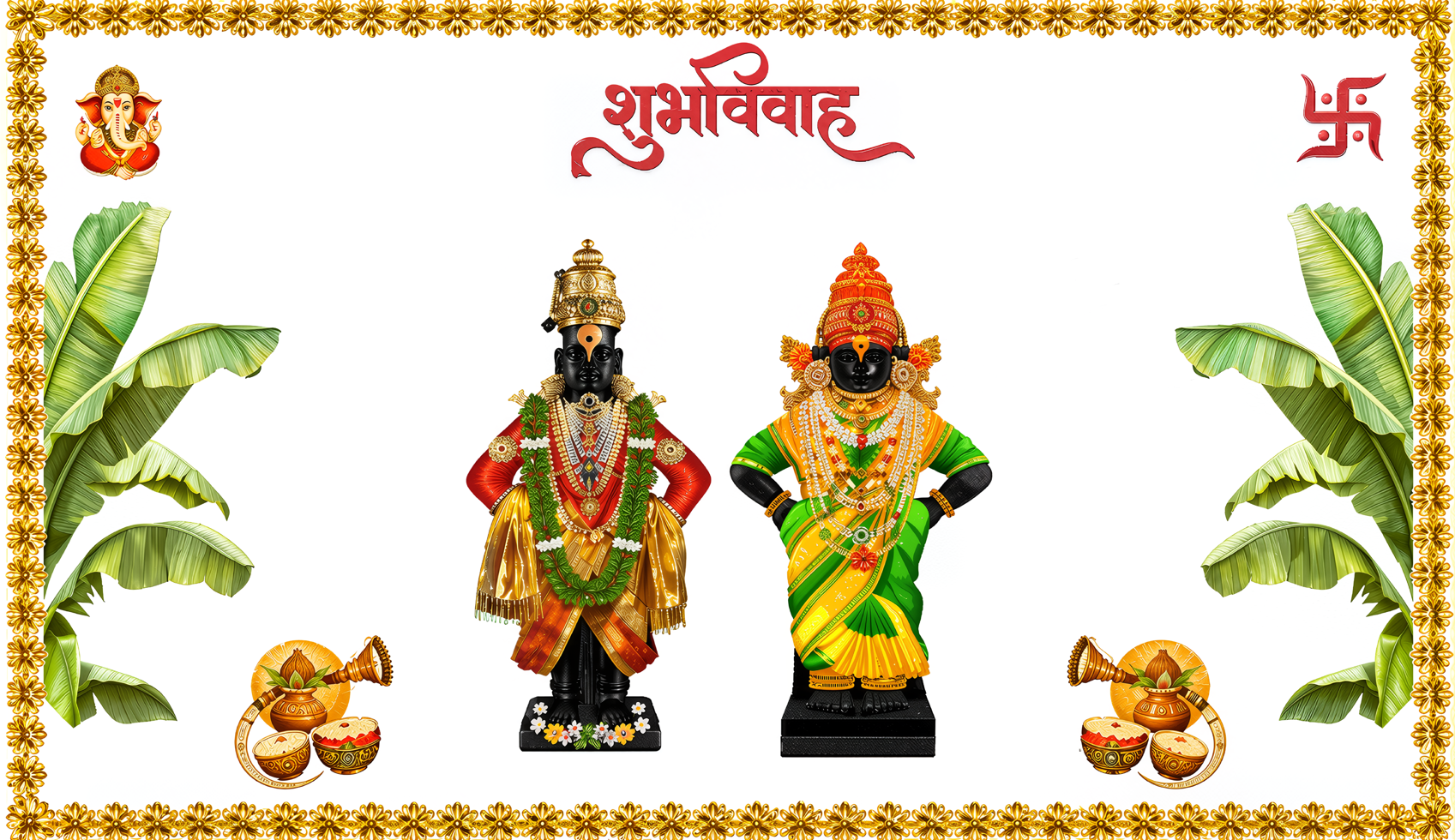 Vitthal Rukmini Shubh Vivah Antarpat with Banana Leaf Traditional Puja Design(SE-AP-94)